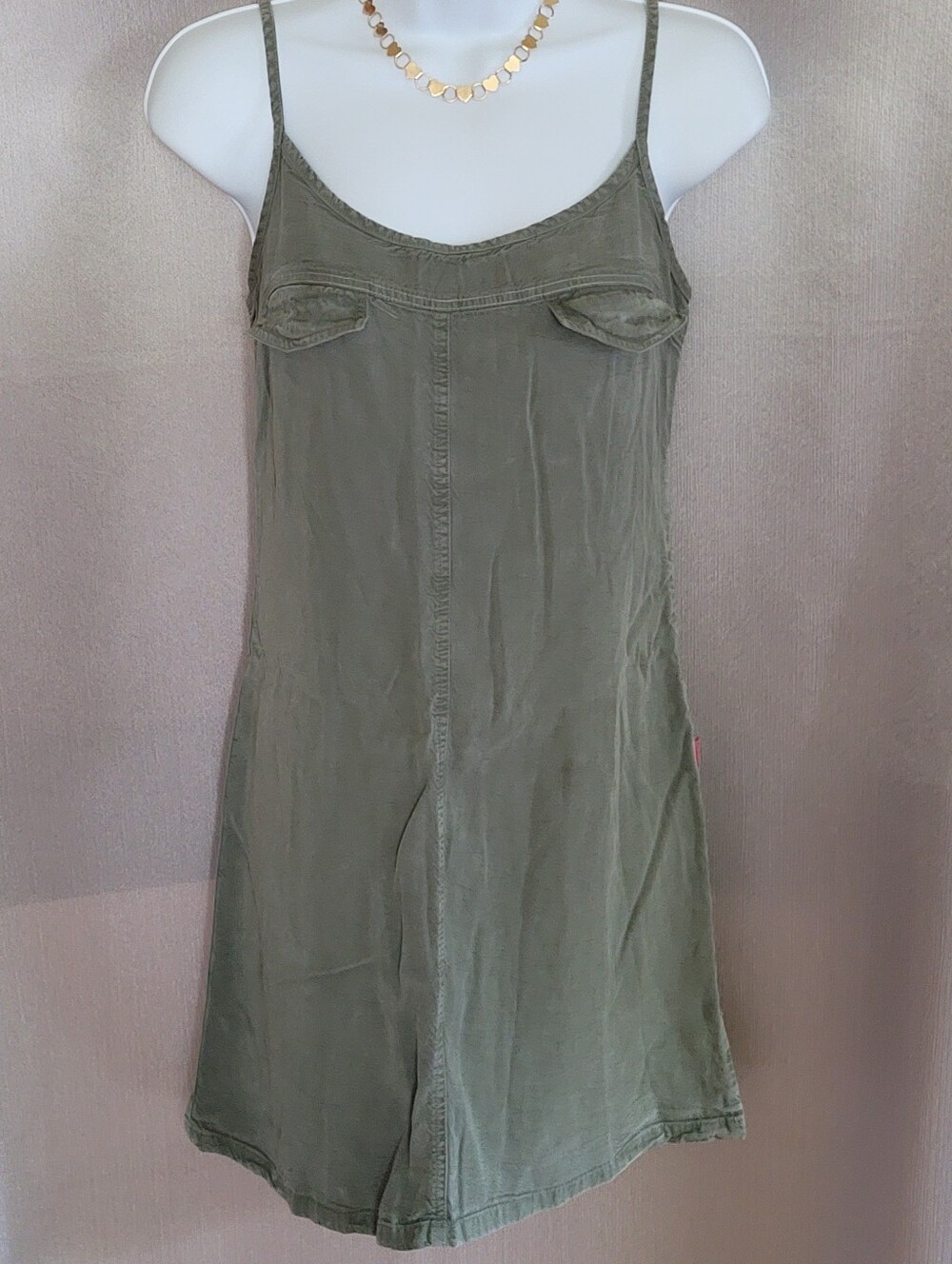 Olive Green Slip Dress with Spaghetti Straps